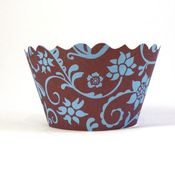 Image of Blue and Chocolate Brown Hannah Cupcake Wrapper