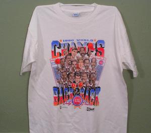 Image of DEADSTOCK VINTAGE DETROIT PISTONS "BACK TO BACK" "DALY DOUBLE" TEAM CARICATURE 1990 T SHIRT