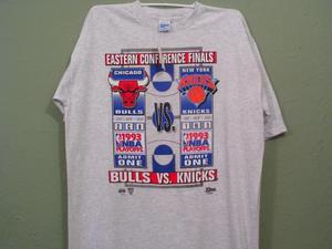Image of DEADSTOCK VINTAGE 1993 EASTERN CONFERENCE FINALS "TICKETS" T SHIRT BULLS KNICKS