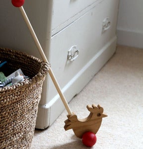 Image of Solid Oak Push-along Cockerel