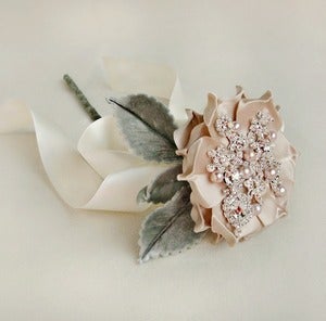 Image of Jeweled Rose Single Stem w/ Velvet Leaves