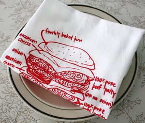 Image of tasty double cheese burger diagram tea towels