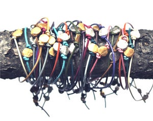 Image of Gold Coin Bead Leather Bangle