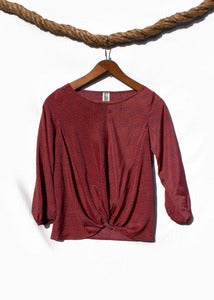 Image of Wavy Print Twist-front Blouse - Red/Navy