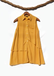 Image of Sleeveless Button-Up Tunic - Mustard