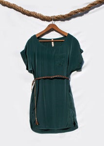 Image of Short Sleeve Dress w/Belt - Hunter Green