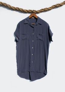 Image of Short Sleeve Shirtdress - Slate Blue