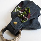 Image of Dark Denim Bracelet Handbag with African print