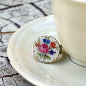 Image of Bague en Argent Sterling avec de la porcelaine 