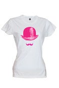 Image of Bowler hat and moustache T shirt - Pink