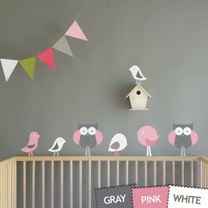 Image of Birds and Owls and Birds Fabric Removable Wall Decal Stickers for Kids or Nursery Room