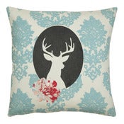 Image of Handmade cushion on natural fabrics – blue deer cameo