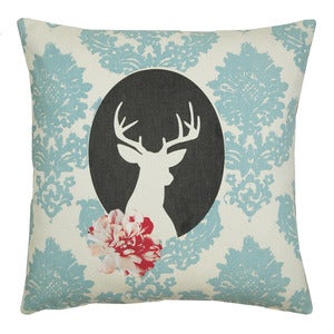 Image of Handmade cushion on natural fabrics – blue deer cameo