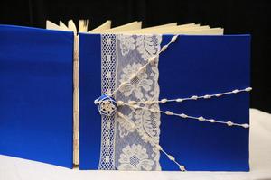 Image of Sapphire Blue Lace Wedding Guest Book, Custom, Personalized, Handmade, Heavy Weight Paper
