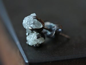 Image of Oxidized Sterling Silver Rough Diamond Stud Earrings