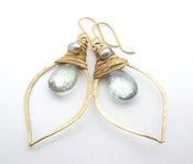 Image of Teal Quartz Leaf Hoops