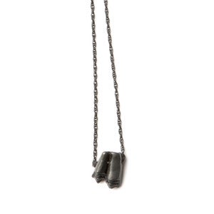 Image of oxidized silver sheep tooth on 28" oxidized silver rope chain (P27sil28) 