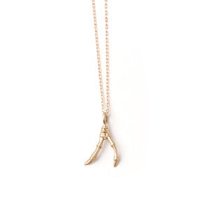 Image of 14k gold small double branch on 18” fine cable chain (P0614k18)