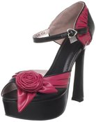 Image of T.U.K. Women's Leather Peep-Toe Black Pump w/ Pink Rose