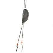 Image of oxidized silver heart shell on 22" cable chain w/ hanging branches & carnelian (P35sil22)