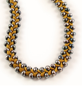 Image of short beaded plait necklace- mustard