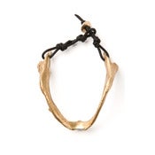 Image of brass fish jaw cuff w/ black wax-coated cotton cord & brass button closure (B08bra)