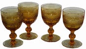 Image of Set of 4 Antique Dorflinger Amber Cut Glass Wine Stems 