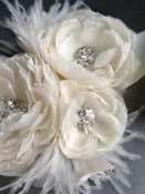 Image of Triple Bloom Hera Gemstone Beaded Feathered Chiffon Flower Sash