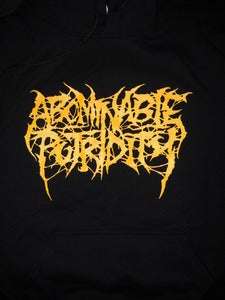 Image of ABOMINABLE PUTRIDITY YELLOW LOGO HOODIE NOW IN STOCK
