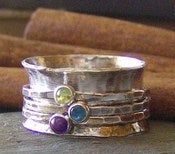Image of Color dots hand stamped 3 stone spinner ring