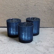 Image of set of 3 indigo "mille fleurs" tealight holders