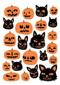 Image of Cats and Pumpkins - A3 Risograph Print