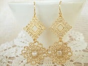 Image of Gold Double Diamond Lace Earrings 
