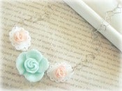 Image of Triple Floral Heart Necklace in Pink and Blue 