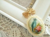 Image of Blue Bird with Crown in Frame Long Necklace 