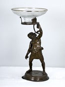 Image of Rare Antique French Bronze Male Nude Sculpture of Silenus w Snake 