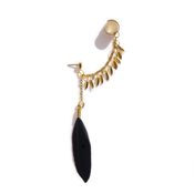 Image of Black feather and teardrop ear cuff (golden)