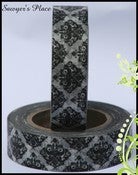Image of Black & White Damask Japanese Washi Tape - Ophelia Regal Damask - 15mm x 15m