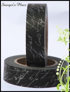 Image of Black & White Script Washi Tape - Japanese Masking Tape - Ophelia Insanity Script - 15mm x 15m