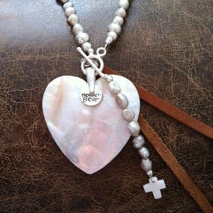 Image of Boho Pearl and Heart Necklace