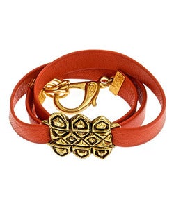 Image of Aztec Leather Wrap Bracelet - Orange