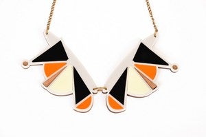 Image of Grey & orange geometric collar necklace