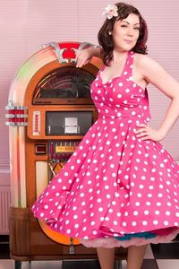 Image of Pink & White Polka Dot Halterneck Dress