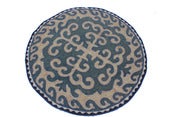 Image of 4'*9" round shyrdak, turquoise and gray (48)