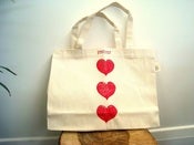 Image of hand block printed bag - big mama - red love hearts or green apples