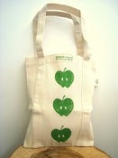 Image of hand blockprinted bag - small mama - red love hearts or green apples