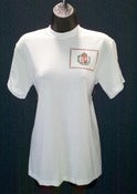 Image of White Tee with Crest Logo on Front