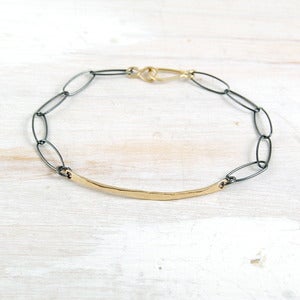 Image of sliver mixed metal link ID bracelet