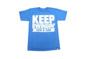 Image of Womens Keep Swinging T white on Blue