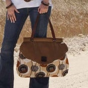 Image of Leather and fabric bag "Eliza" in Japanese Linen and Brown